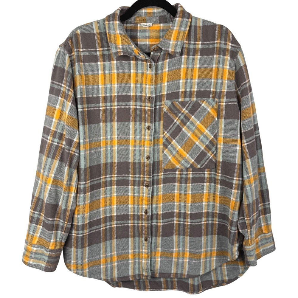 Aerie Flannel Shirt Shacket Womens Medium Plaid Button Up Long‎ Sleeve Cotton